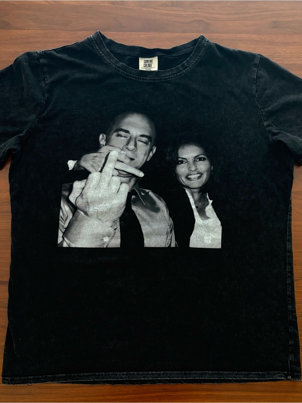 Y2K-style SVU graphic tee featuring iconic Olivia Benson & Elliot Stabler